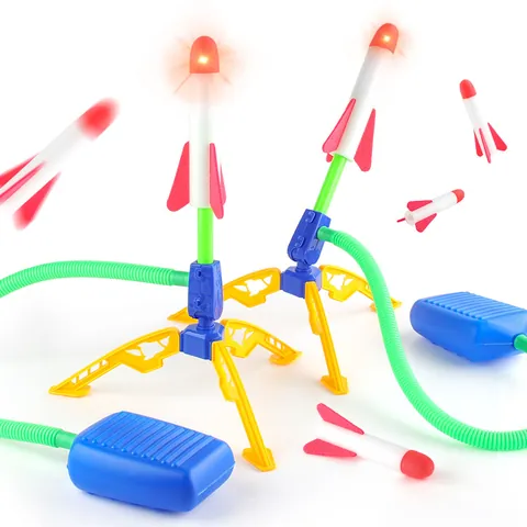Jouet Lance-Fusée à Air pour Enfants Avec Fusées en Mousse Flash LED Pompe à Pied pour Jeux de Plein Air Garçons Filles