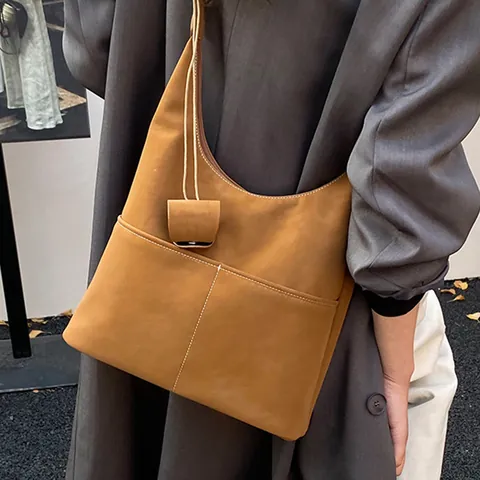 Große Kapazität PU Leder Einkaufstasche Mit Kontrastnähte Minimalistisch Hobo Umhängetasche Mit Passender Beutel Für Damen