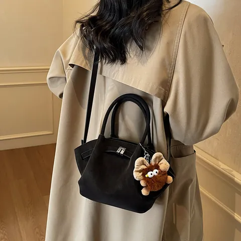 Borsa a Tracolla Donna Vintage in Pelle Sintetica Effetto Scamosciato Con Chiusura in Metallo Tote Minimalista Borsa a Spalla