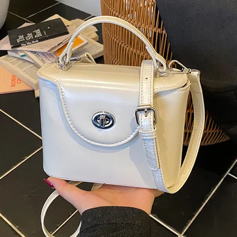 Bolso de Mano Vintage de Cuero PU para Mujer Bolso Cruzado de Color Sólido Elegante Con Cierre Giratorio y Asa Superior