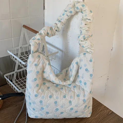 Sac Fourre-tout Matelassé à Pois Décontracté pour Femmes Bandoulière Nuage Plissée Grande Capacité Sac à Épaule Mode Style Coréen
