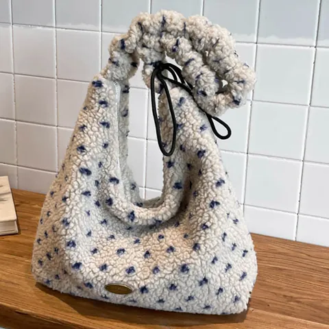 Vintage Plüsch Schultertasche Für Damen Große Kapazität Tragetasche Mit Polka Dot Leopard Karo Muster Weiche Warme Handtasche