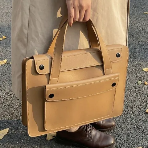 Women Minimalist Business Tote Bag Waterproof PU Leather Laptop Bag Large Capacity Commuter Handbag Office Briefcase With Front Pocket