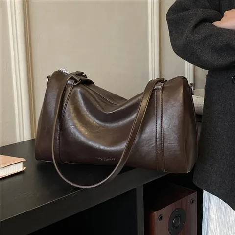 Retro Damen Boston Tasche Vintage PU Leder Umhängetasche Casual Commuting Unterarm Handtasche Mit Reißverschluss Silber