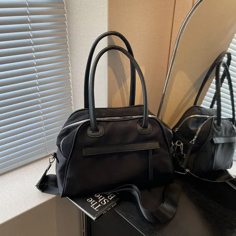 Bolso Tote de Nailon de Gran Capacidad para Mujer Minimalista Bloque de Color Estilo Bowling Bolso de Hombro Cruzado Moda Diario