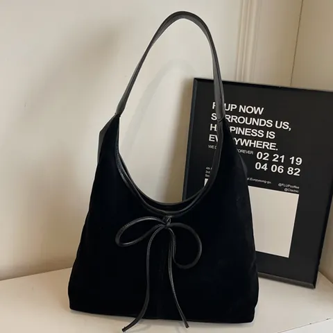 Vintage Schultertasche Aus PU-Leder In Wildlederoptik Große Tragetasche Hobo Bag Mit Schleifendekor Für Damen Alltag