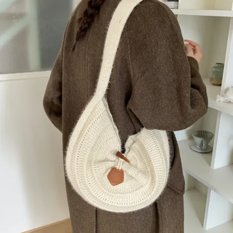 Damen Vintage Strick Umhängetasche Mit Hornknopf Minimalistisch Koreanischer Stil Herbst Winter Hobo Shopper Für Alltag