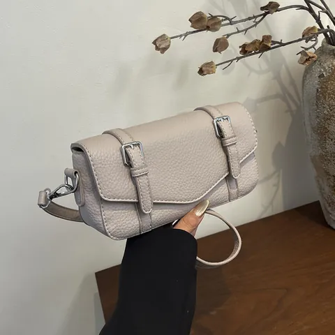Women Fashion Urban Minimalist Lychee Pattern PU Leather Crossbody Bag With Belt Decoration Vintage Small Square Bag