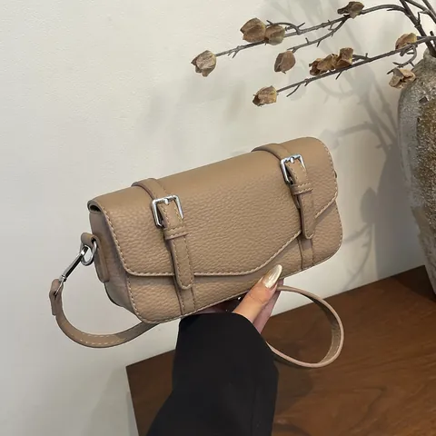 Women Fashion Urban Minimalist Lychee Pattern PU Leather Crossbody Bag With Belt Decoration Vintage Small Square Bag