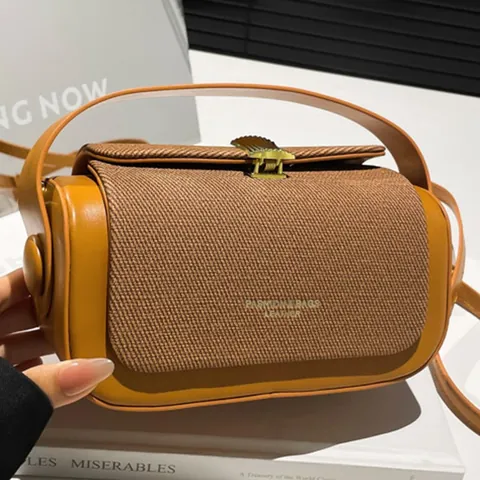 Petit Sac Carré Tendance pour Femme en Cuir PU Patchwork Simple Rétro Sac à Bandoulière Main pour la Mode Quotidienne