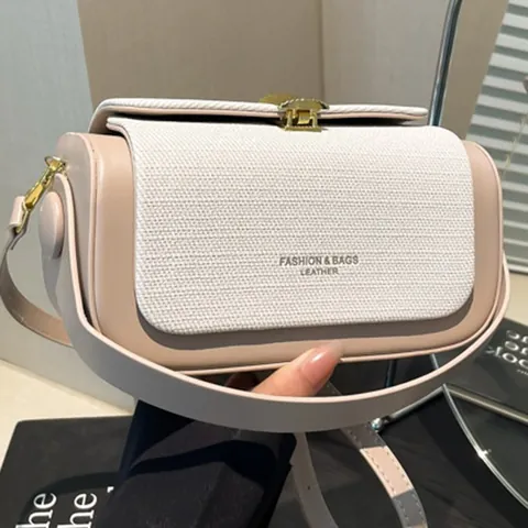 Petit Sac Carré Tendance pour Femme en Cuir PU Patchwork Simple Rétro Sac à Bandoulière Main pour la Mode Quotidienne