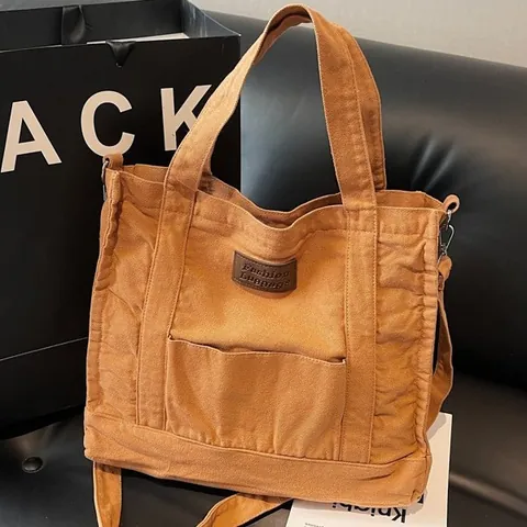 Women Large Capacity Canvas Tote Bag Vintage Urban Simple Style Shoulder Crossbody Handbag With Adjustable Strap Daily Commute