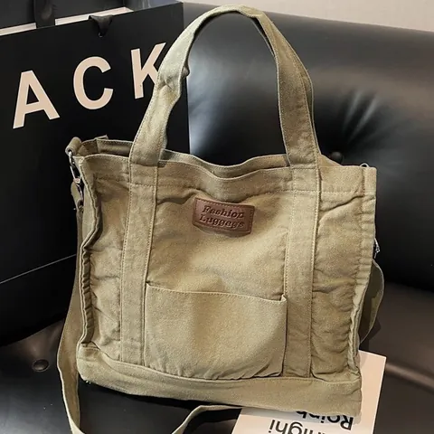 Women Large Capacity Canvas Tote Bag Vintage Urban Simple Style Shoulder Crossbody Handbag With Adjustable Strap Daily Commute