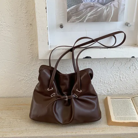 Sac Fourre-tout Plissé Style Coréen Pour Femmes Cuir PU Grande Capacité Sac Bandoulière Vintage Sac à Main Plissé Quotidien
