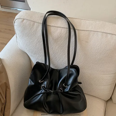 Sac Fourre-tout Plissé Style Coréen Pour Femmes Cuir PU Grande Capacité Sac Bandoulière Vintage Sac à Main Plissé Quotidien