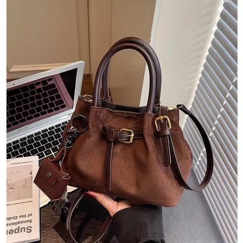Vintage Suède Look PU Leer Emmer Tas Schoudertas Crossbody Handtas Met Mini Tasje Hanger Casual Woon Werkverkeer Tas