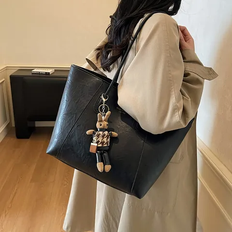 Borsa Tote da Donna a Grande Capacità in Pelle Sintetica Minimalista Borsa a Tracolla Retro Handbag per Pendolare Con Pendente