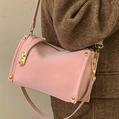 Borsa a Tracolla in Pelle PU Minimalista Retrò Per Donna Con Rivetti Piccola Borsa Quadrata Fibbia di Bloccaggio Moda