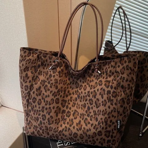 Borsa Tote da Donna a Grande Capacità in Scamosciato con Stampa Leopardata Retro Urban Minimalista Borsa a Spalla per Pendolarismo