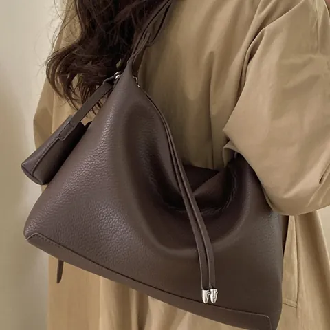 Borsa Tote da Donna in Pelle PU Grana Litchi Grande Capacità Minimalista Hobo Borsa a Tracolla Con Pochette Removibile Retrò