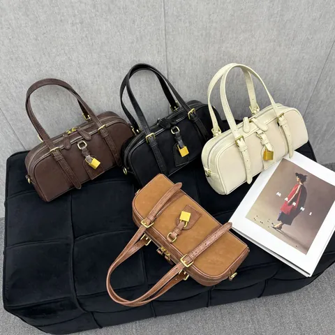 Sac Boston Style Français pour Femmes Sac à Main en Velours Côtelé Patchwork Rétro Élégant Sac Bandoulière Commute Avec Cadenas Doré