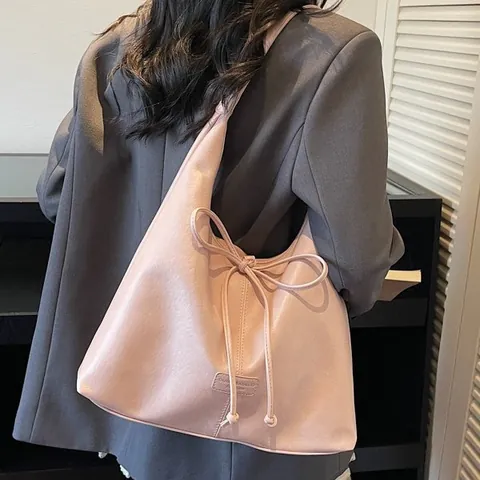 Bolso Tote de Cuero PU Vintage para Mujer Gran Capacidad Bolso Hobo de Hombro Con Lazo Cordón Urbano Bolso de Mano Simple