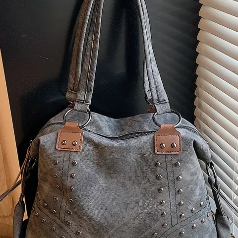 Women Vintage Rivet Tote Bag PU Leather Large Capacity Shoulder Bag Retro Urban Simplicity Daily Satchel Work Purse