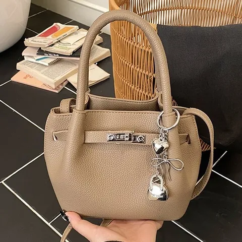 Damen Litschi-Muster PU-Leder Handtasche Eleganter Eimer Umhängetasche Mit Silbernem Metallschloss Vielseitige Alltagsschultertasche