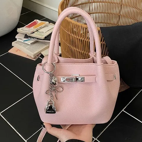 Damen Litschi-Muster PU-Leder Handtasche Eleganter Eimer Umhängetasche Mit Silbernem Metallschloss Vielseitige Alltagsschultertasche