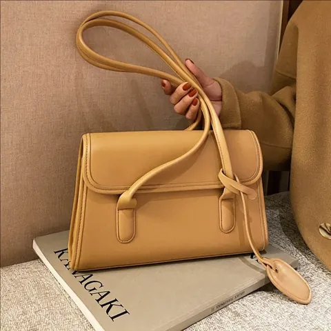 Women Vintage PU Leather Underarm Bag Fashion Solid Color Shoulder Bag For Commuting Versatile Flip Bag With Charm