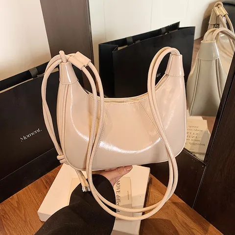Vintage Corduroy Moon Hobo Bag For Women With Knot Detail Solid Color Zip Closure Stylish Underarm Shoulder Bag For Daily Use