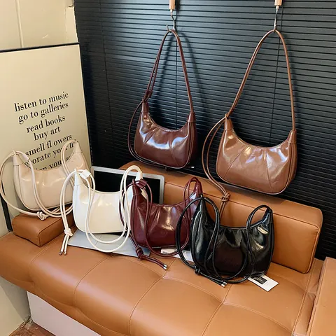 Vintage Corduroy Moon Hobo Bag For Women With Knot Detail Solid Color Zip Closure Stylish Underarm Shoulder Bag For Daily Use