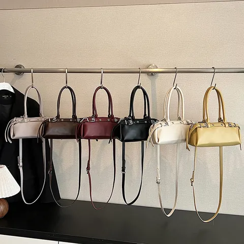 Bolso de Mano de Cuero PU para Mujer Bolso de Axila Con Hebilla de Cinturón Vintage Color Sólido Bolso de Hombro para el Viaje Diario