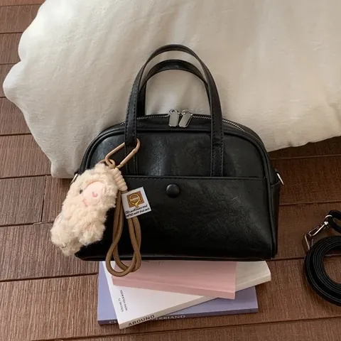 Bolso Bandolera de Cuero PU Vintage para Mujer Bolso de Cubo Minimalista Urbano Color Sólido Bolso de Hombro Con Correa