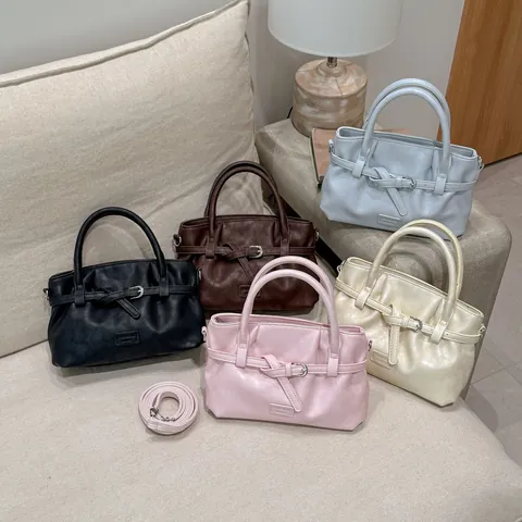 Borsa a Mano Retrò in Pelle PU da Donna Borsa a Secchiello a Pieghe Con Fibbia Cintura Borsa a Spalla Tracolla Regolabile