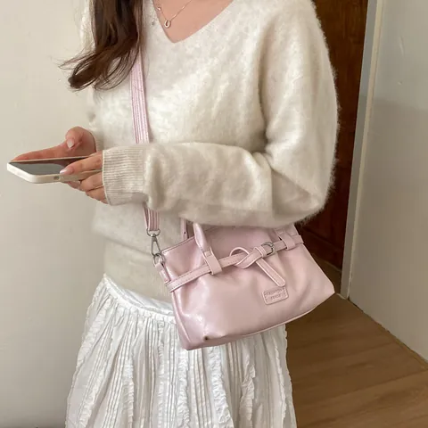 Borsa a Mano Retrò in Pelle PU da Donna Borsa a Secchiello a Pieghe Con Fibbia Cintura Borsa a Spalla Tracolla Regolabile