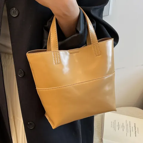 Women's Minimalist PU Leather Tote Bag Commuter Handbag With Adjustable Shoulder Strap Solid Color Crossbody Purse