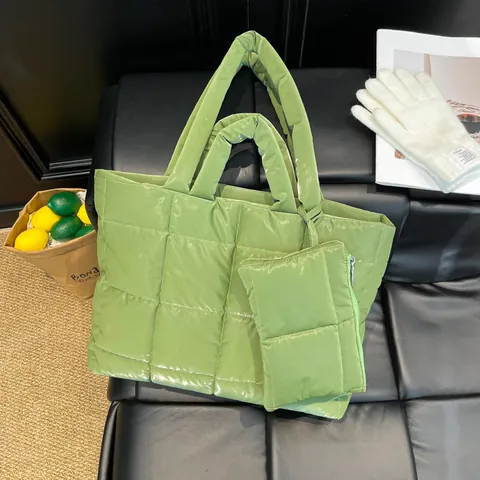 Borsa Tote Trapuntata alla Moda da Donna Grande Capacità Borsa a Tracolla Imbottita Con Pochette Piccola Borsa Lavoro Casual Invernale