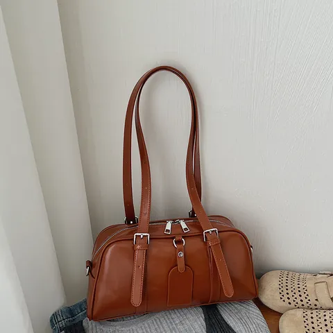 Bolso de Hombro Boston de Cuero PU Vintage para Mujer Gran Capacidad Minimalista Elegante Asa Superior Bolso de Axila Diario