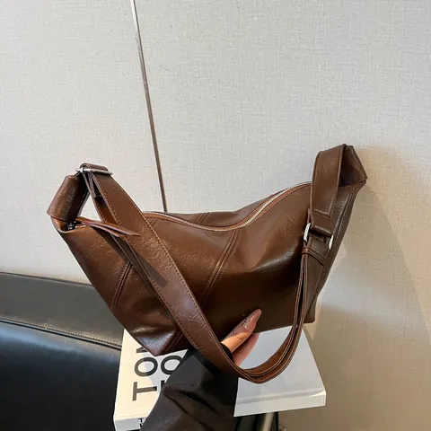 Bolso Hobo Minimalista para Mujer Gran Capacidad Media Luna Bolso Bandolera Retro de Cuero PU Con Correa Ancha Ajustable