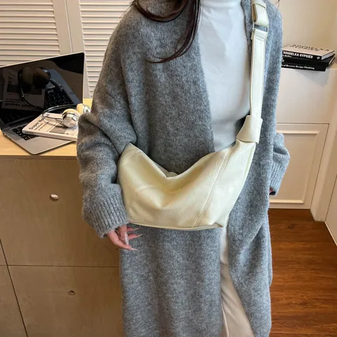 Bolso Hobo Minimalista para Mujer Gran Capacidad Media Luna Bolso Bandolera Retro de Cuero PU Con Correa Ancha Ajustable