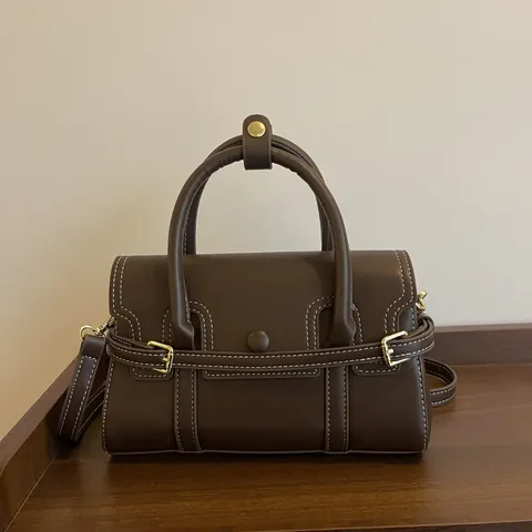 Vintage PU Leather Handbag For Women Retro Commuting Shoulder Bag With Detachable Strap Fashion Contrast Stitching Crossbody Bag