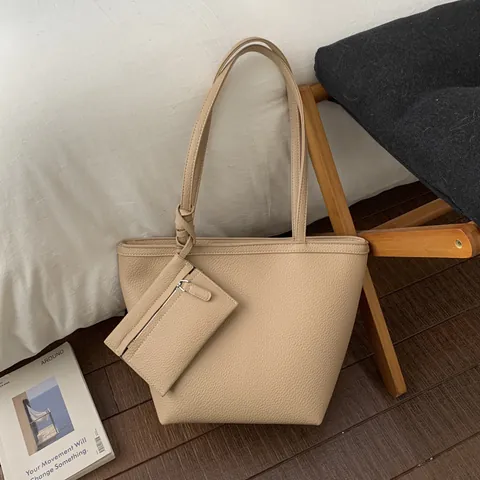 Damen Minimalistische Große Kapazität PU Leder Tote Bag Narbenleder Schultertasche Mit Beutel Retro Pendler Shopper Handtasche