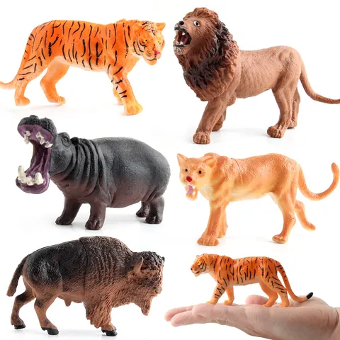 Modelos De Simulación De Animales Salvajes Realistas Plástico PVC León Tigre Jirafa Para Juguete Educativo Niños