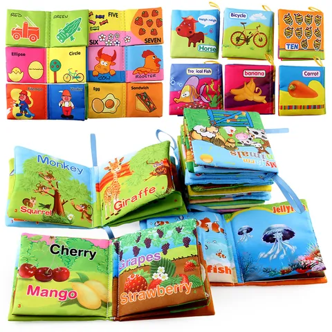 Juego de Libros de Tela Educativos para Bebés Libros Sensoriales Lavables Juguetes de Desarrollo Temprano Animales Números Alfabeto