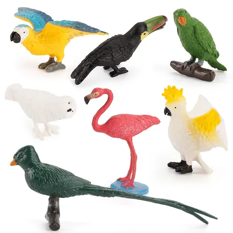 Realistic PVC Bird Models Simulation Parrot Flamingo Toucan Hummingbird Educational Figures Toys For Kids Desktop Decoration