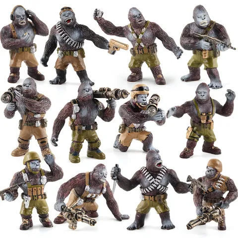 Military Gorilla Soldier Action Figure Set Solid PVC Animal Simulation Model With Detachable Tactical Weapons Miniature War Gorilla Toy For Boys Collection Desk Decor