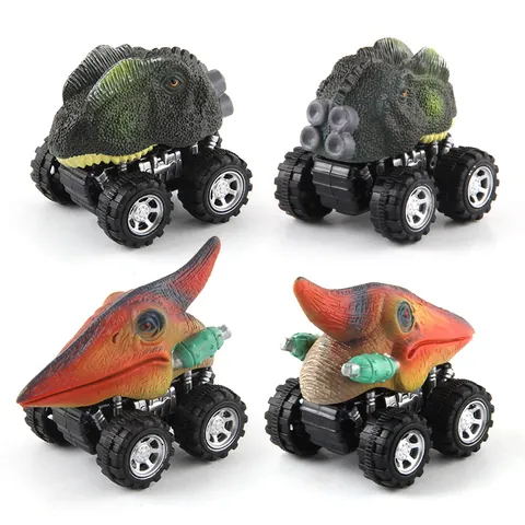 Realistic Dinosaur Pull Back Toy Cars For Boys Friction Powered Off Road Vehicle Dinosaur Chariots T-Rex Triceratops Models For Kids Gift