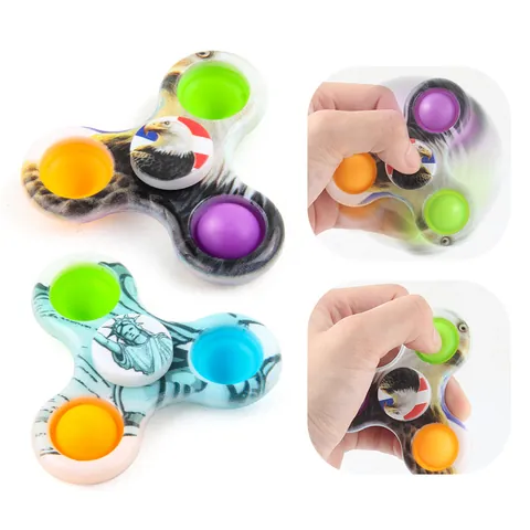 Fidget Spinner Pop It Stress Relief Toy UV Printed Statue Of Liberty Bald Eagle Dollar Bill Tie Dye Pattern Kids Adult Finger Toy
