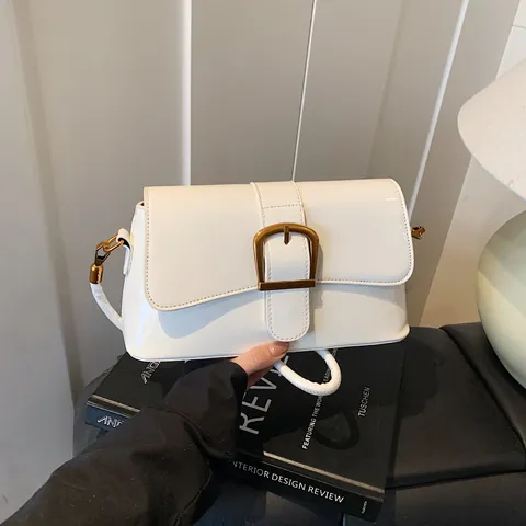 Vintage Lackleder Achseltasche Für Damen Retro Gold Pferdebissschnalle Schultertasche Glänzende PU Handtasche Umhängetasche